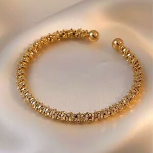 Gold-Toned Textured Adjustable Bangle Cuff Bracelet Open-Ended